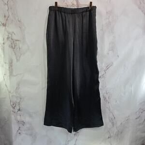 Anthropologie Pants Womens Small Black Satin High Rise Straight Wide Leg Lilla P